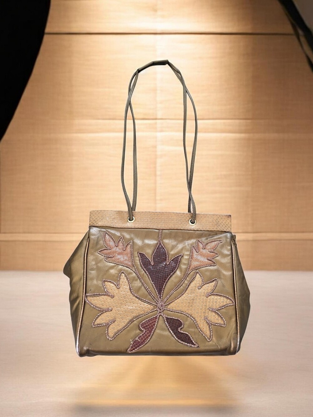 Vintage 80's 90's Leather Embroidered Patchwork Shoulder Bag USA To Fall Colors